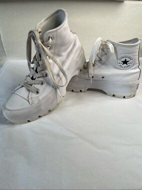 Converse White Leather Lug-Sole High-Top Sneakers